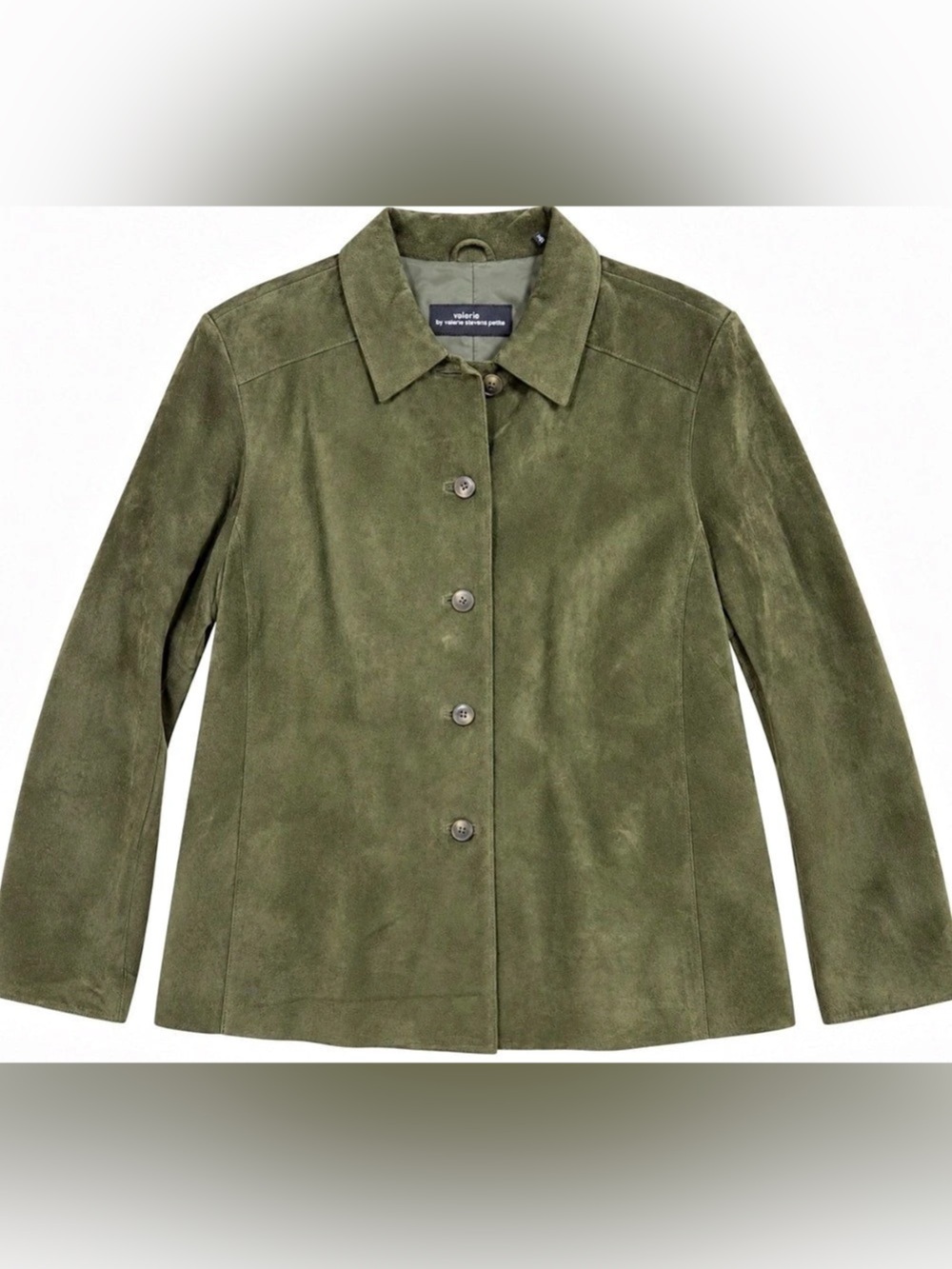 Vintage Valerie Stevens Petite PL Olive Green Suede Leather Jacket Y2K 90s